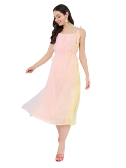 Women's Georgette Ombre Sleeveless Dress (Peach)