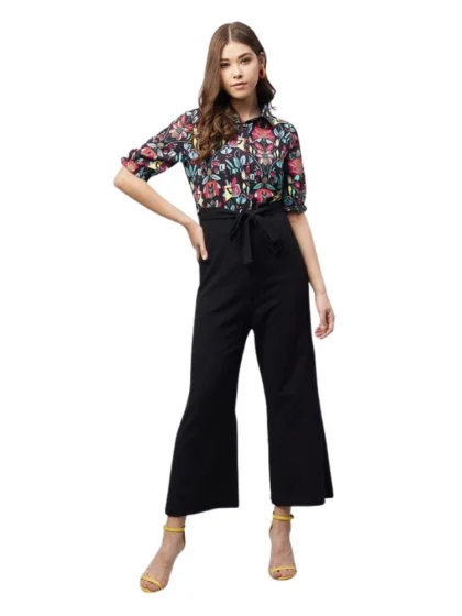 Women's Polyester Floral Short Sleeve Jumpsuit (Multicolor)