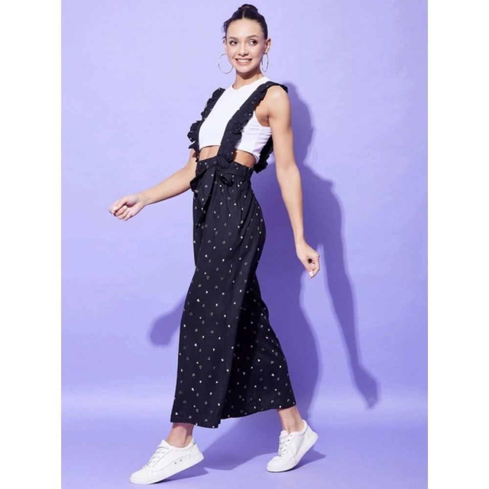 Women's Rayon Pinafore Shoulder Straps Jumpsuit (Black) - Image 2