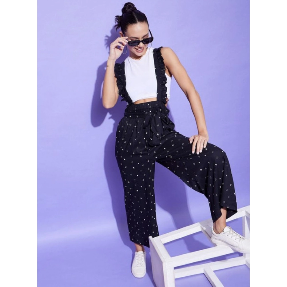 Women's Rayon Pinafore Shoulder Straps Jumpsuit (Black) - Image 3