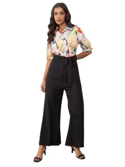 Women's Polyester Floral Half Sleeves Jumpsuit (Multicolor)