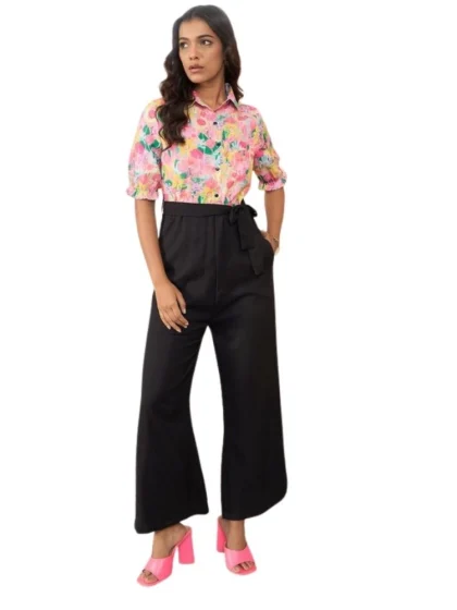 Women's Polyester Floral Half Sleeves Jumpsuit (Multicolor)
