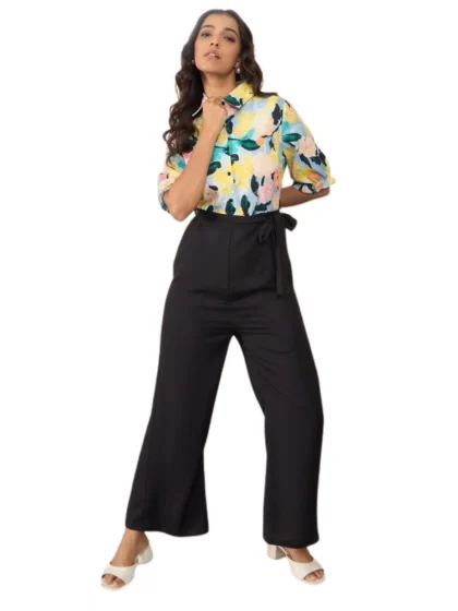 Women's Polyester Floral Half Sleeves Jumpsuit (Multicolor)