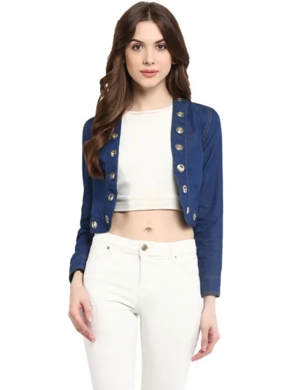 Women's Denim Embellished Long Sleeves Shrug (Blue)