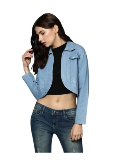 Women's Denim Solid 3-4th Sleeves Shrug (Blue)