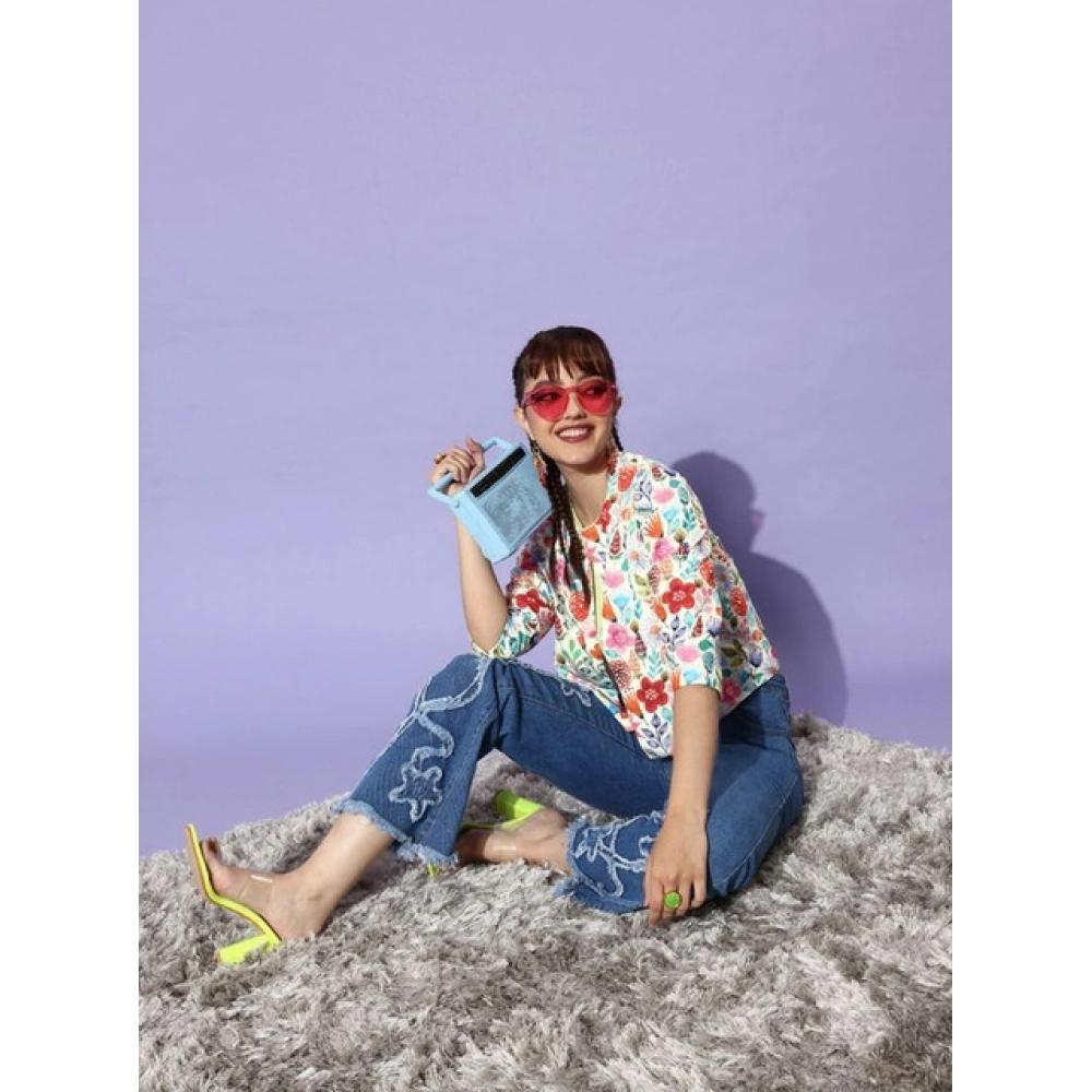 Women's Polyester Floral 3-4th Sleeves Shrug (Multicolor) - Image 2