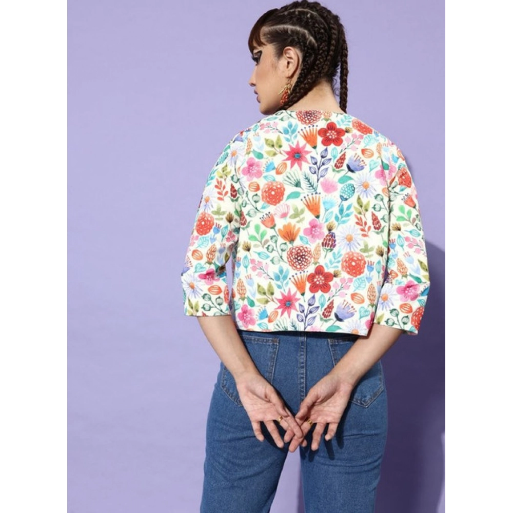Women's Polyester Floral 3-4th Sleeves Shrug (Multicolor) - Image 4