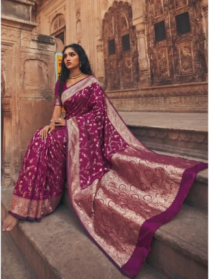 Women's Art Silk Printed Saree With Unstitched Blouse 5.5Mtr (Wine)