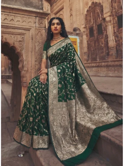 Women's Art Silk Printed Saree With Unstitched Blouse 5.5Mtr (Green)