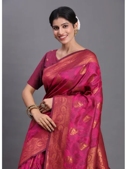 Women's Silk Printed Saree With Unstitched Blouse 5.5Mtr (Magenta)