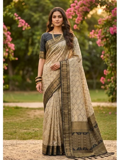 Women's Cotton Printed Saree With Unstitched Blouse 5.5Mtr (Multicolor)