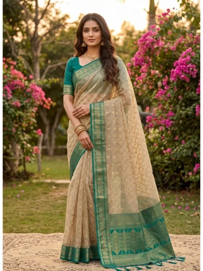 Women's Cotton Printed Saree With Unstitched Blouse 5.5Mtr (Multicolor)