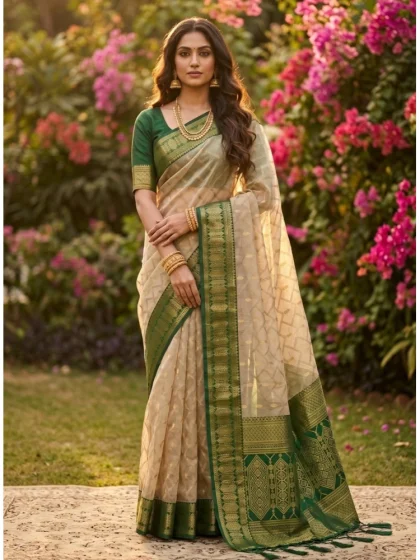 Women's Cotton Printed Saree With Unstitched Blouse 5.5Mtr (Multicolor)
