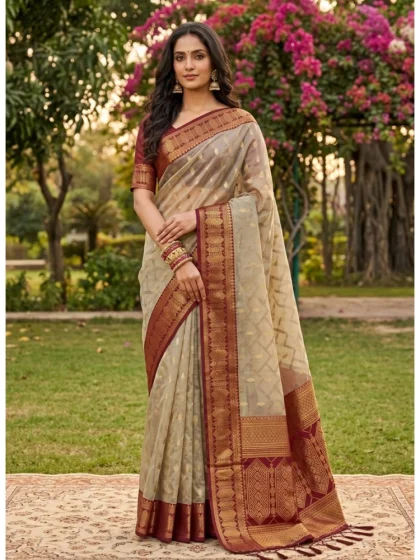 Women's Cotton Printed Saree With Unstitched Blouse 5.5Mtr (Multicolor)