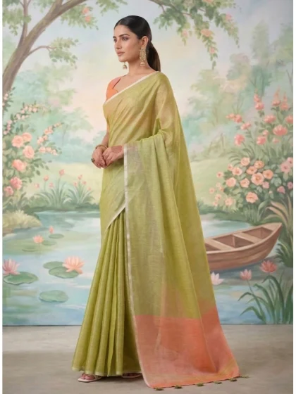 Women's Tissue Silk Solid Saree With Unstitched Blouse 5.5Mtr (Green)