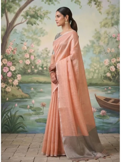 Women's Tissue Silk Solid Saree With Unstitched Blouse 5.5Mtr (Peach)