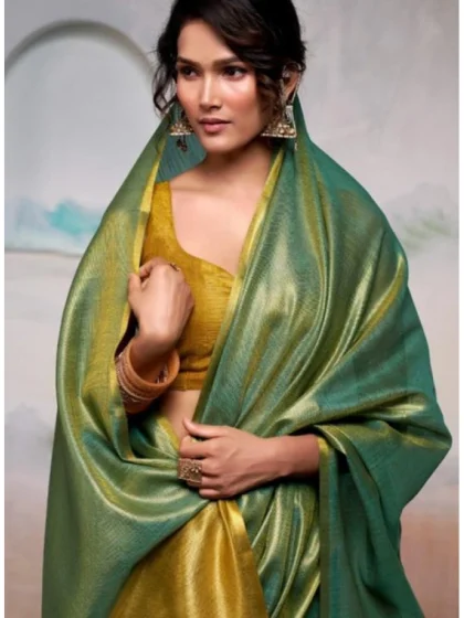 Women's Tissue Silk Solid Saree With Unstitched Blouse 5.5Mtr (Light Green)