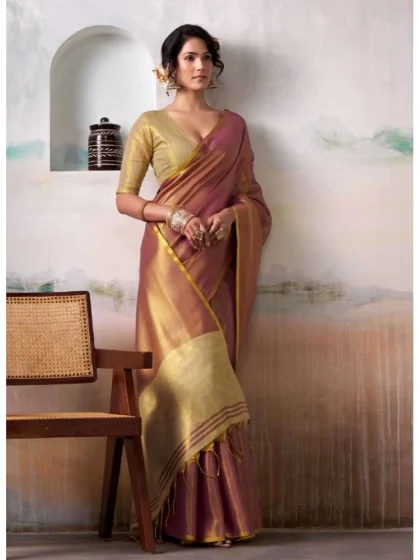 Women's Tissue Silk Solid Saree With Unstitched Blouse 5.5Mtr (Purple)