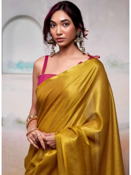 Women's Tissue Silk Solid Saree With Unstitched Blouse 5.5Mtr (Yellow)