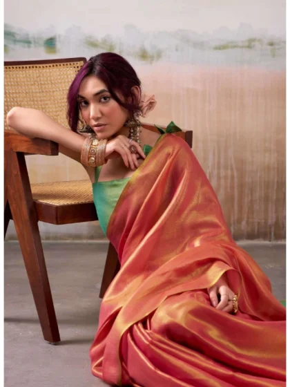 Women's Tissue Silk Solid Saree With Unstitched Blouse 5.5Mtr (Peach)