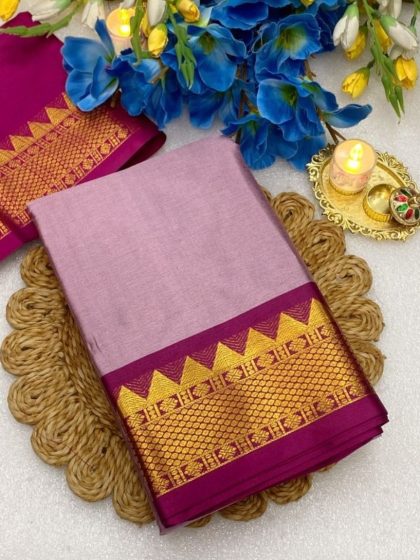 Women's Cotton Silk Striped Saree With Unstitched Blouse - 5.5 Mtr (Lavender-Maroon)