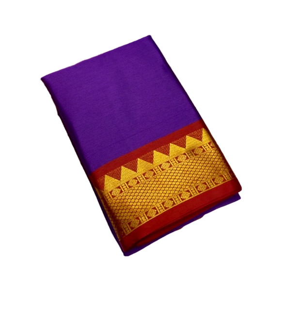 Women's Cotton Silk Striped Saree With Unstitched Blouse - 5.5 Mtr (Purple-Red) - Image 2