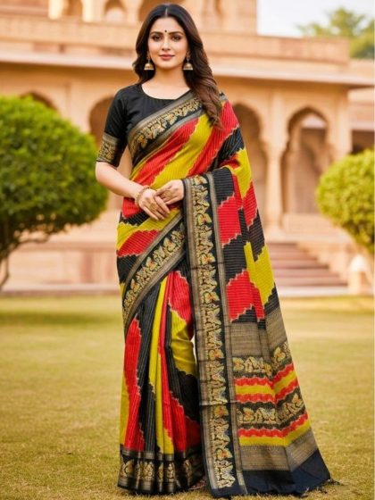 Women's Silk Kalamkari Printed Saree With Unstitched Blouse - 5.5 Mtr (Multicolor)