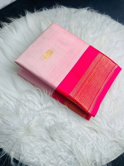 Women's Cotton Silk Solid Saree With Unstitched Blouse - 5.5 Mtr (Pink)