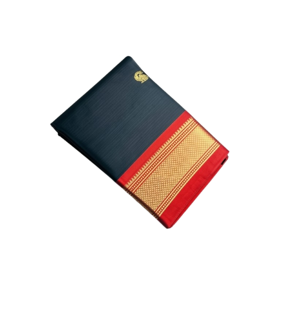 Women's Cotton Silk Solid Saree With Unstitched Blouse - 5.5 Mtr (Black-Red) - Image 2