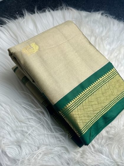 Women's Cotton Silk Solid Saree With Unstitched Blouse - 5.5 Mtr (Beige-Green)