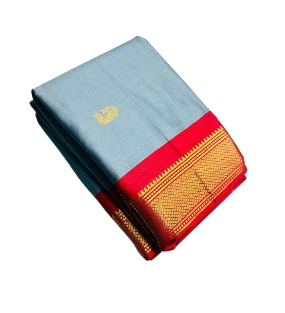 Women's Cotton Silk Solid Saree With Unstitched Blouse - 5.5 Mtr (Grey-Red) - Image 2