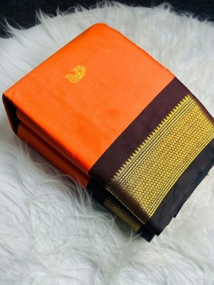 Women's Cotton Silk Solid Saree With Unstitched Blouse - 5.5 Mtr (Orange-Brown)