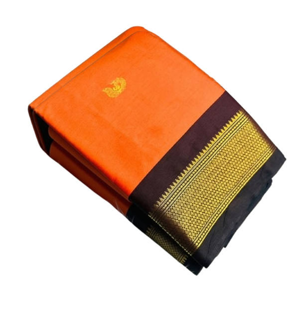 Women's Cotton Silk Solid Saree With Unstitched Blouse - 5.5 Mtr (Orange-Brown) - Image 2