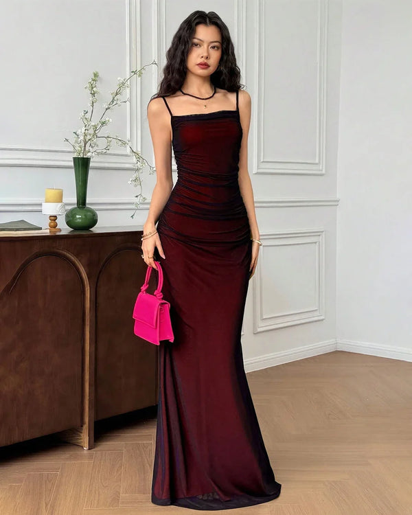 Sheer Fishtail Hem Fitted Bodycon Maxi Dress in Black And Red - Image 2