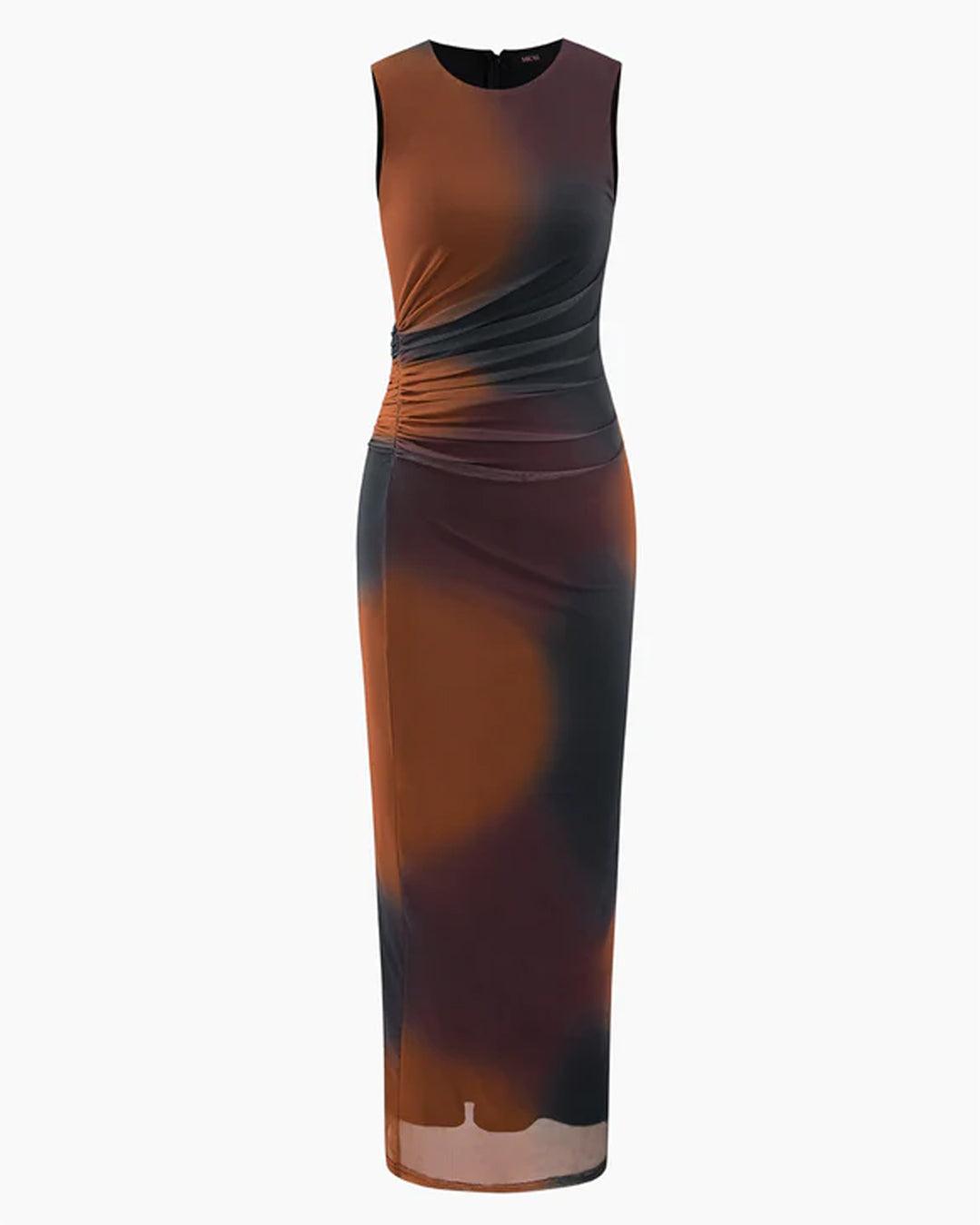Tie Dye Sheer Mesh Slit Sleeveless Maxi Dress - Image 3