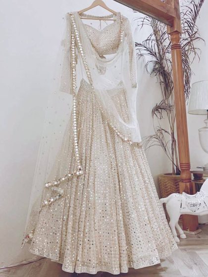 Custom Size Awesome White Sequence Embroidered Georgette Lehenga Choli
