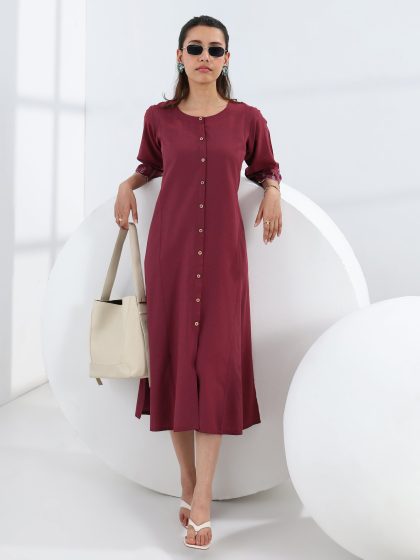 Gerua Maroon Solid A-Line One Piece Dress