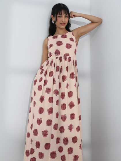 Libas Off-White Abstract Printed Fit-And-Flare Cotton One-Piece Dress
