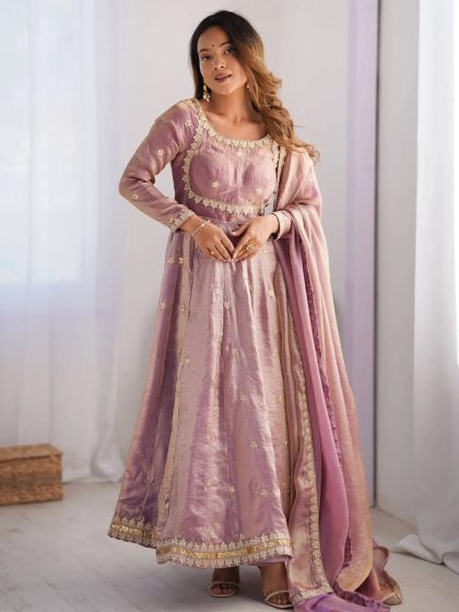 XXL Wonderful Pink Sequins Work Silk Event Wear Gown With Dupatta