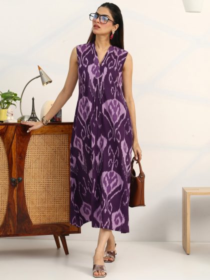 Gerua Purple Printed A-Line Sleeveless One Piece Dress
