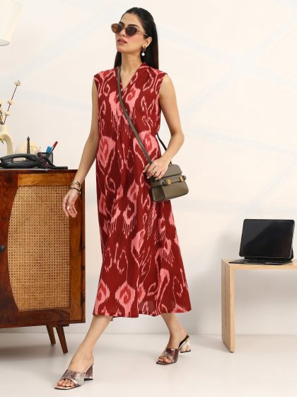 Gerua Rust Printed A-Line Sleeveless One Piece Dress
